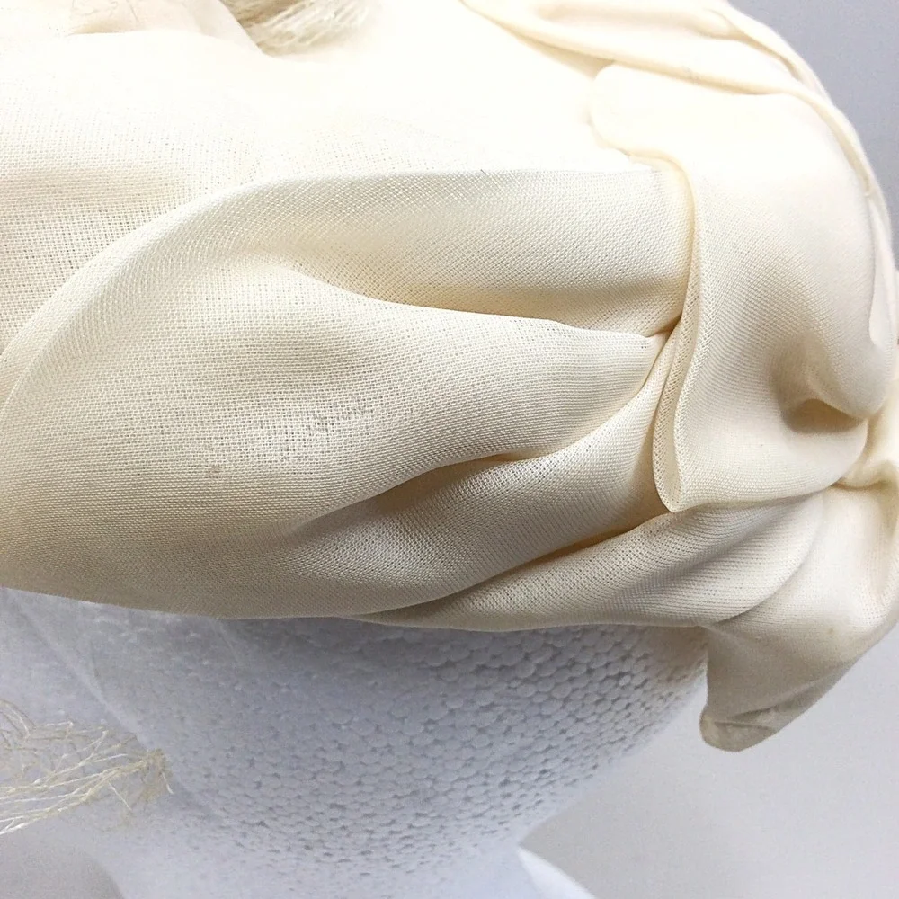 Vintage Women's Chiffon Pillbox Hat Lace Overlay Ruffled Ivory Cream 50s 60s